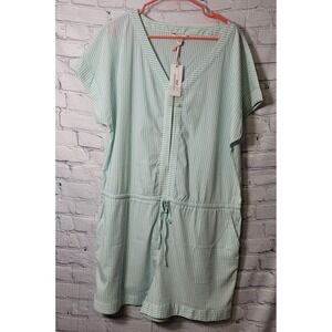 Vineyard Vines Seersucker Romper XL Aqua Haze White Stripe Coverup 2C001091-3340